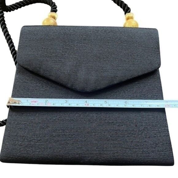 Women Evening Bag Black Gold Finish Design and Rope Straps Inside Flap Pocket - Picture 12 of 16